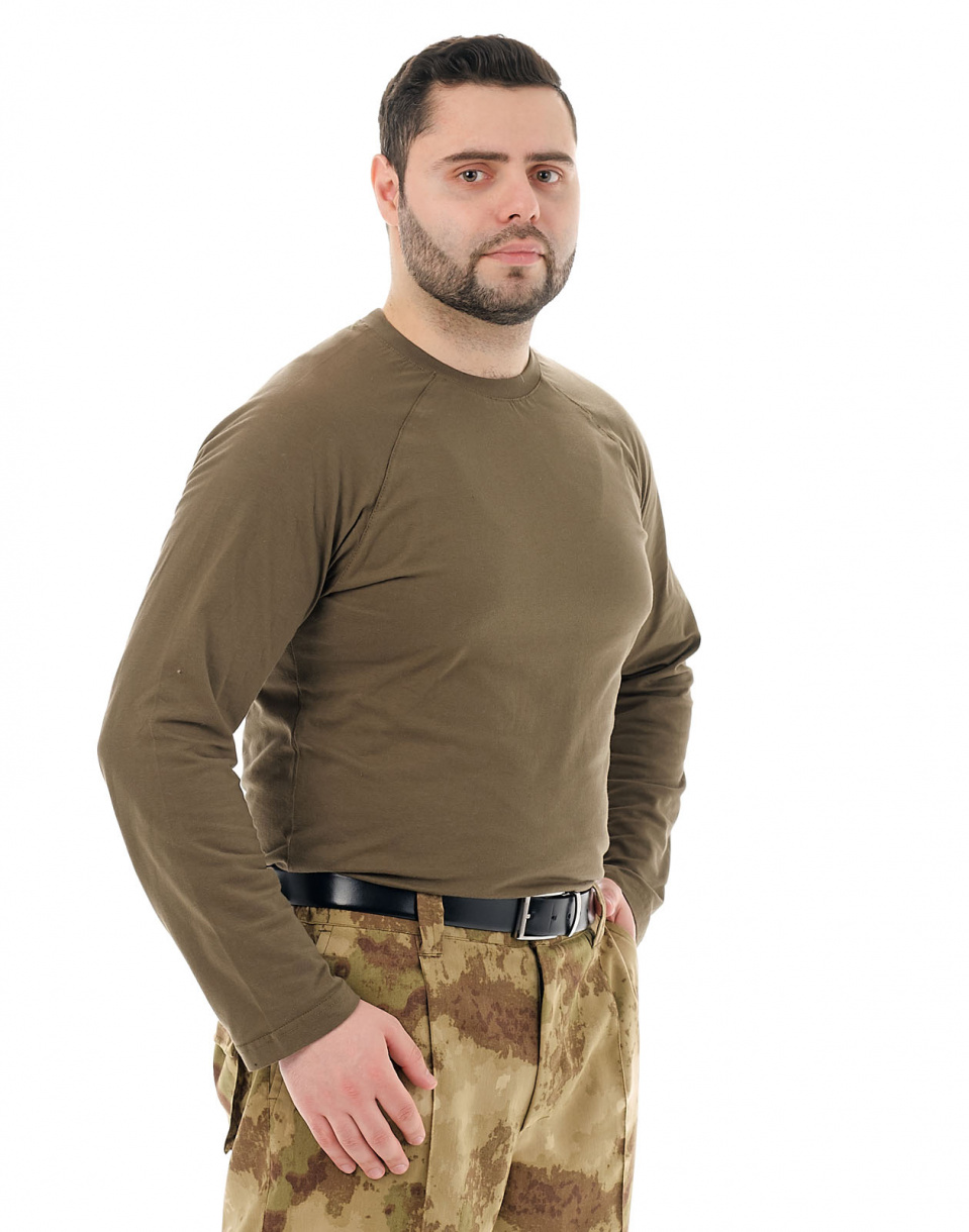 Футболка с дл. рукавом (хлопок,  хаки)